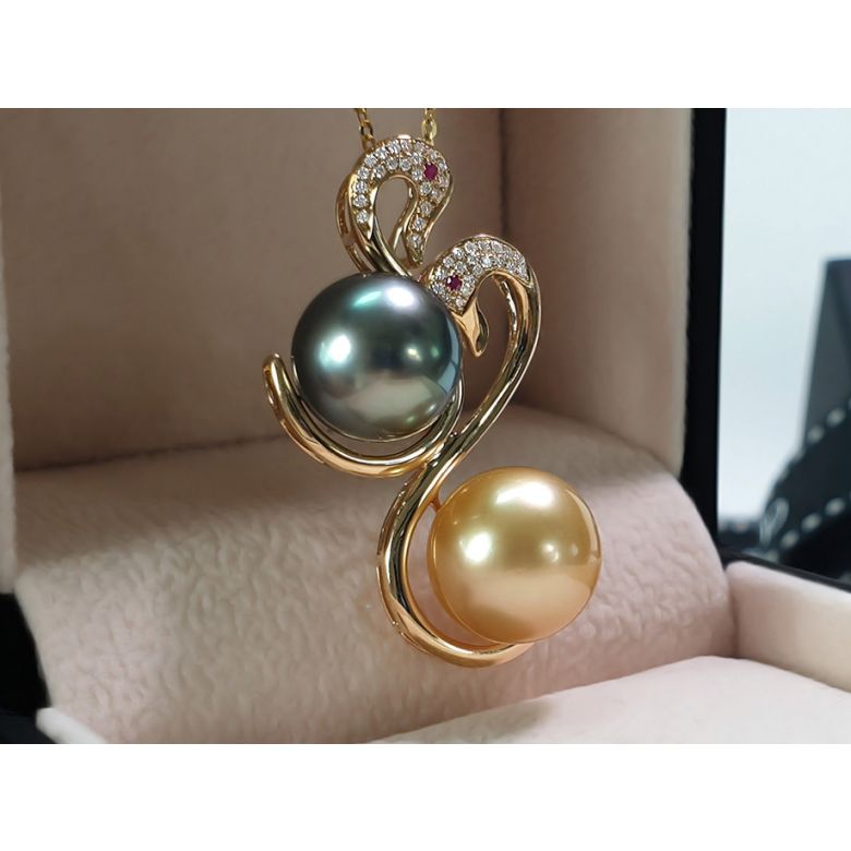 Pendentif Cygnes Perles des Mers du Sud, Or Jaune - 6