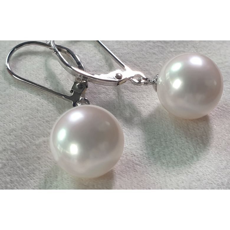 Dormeuses or blanc - Boucle oreille perle blanche de culture - AAA - 3