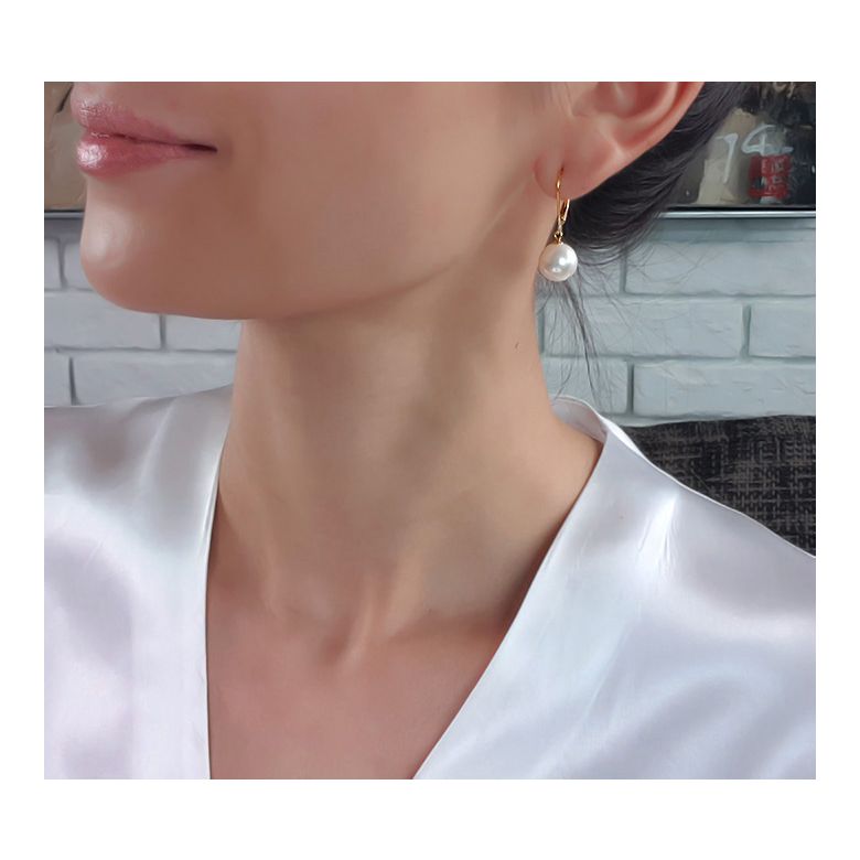 Dormeuses or blanc - Boucle oreille perle blanche de culture - AAA - 4