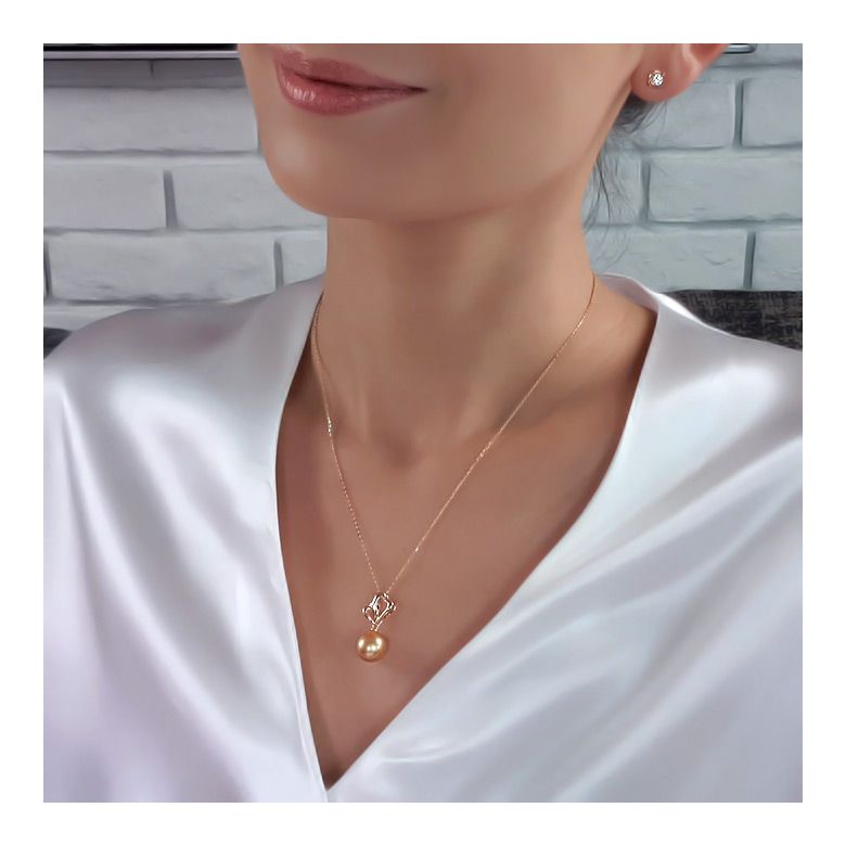 Pendentif 2 coeurs d'or jaune - Perle d'Australie dorée - 1