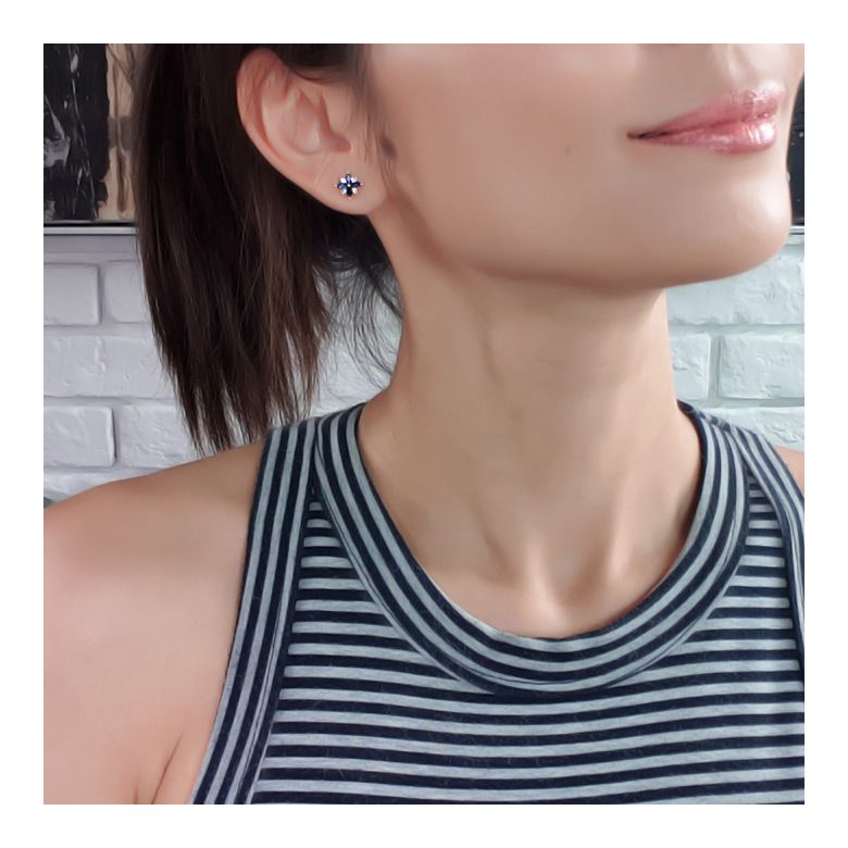 Boucle oreille fleur saphir bleu, diamant, or blanc - Véronique des ruisseaux - 8