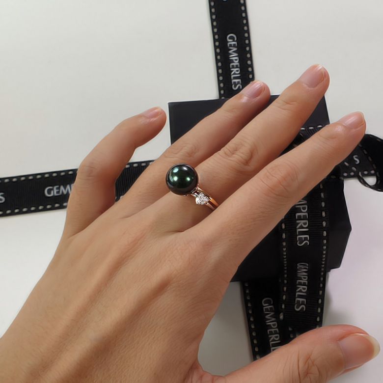 Bague coeurs - Ovation à l'amour - Perle de Tahiti - 2 ors, diamants - 5