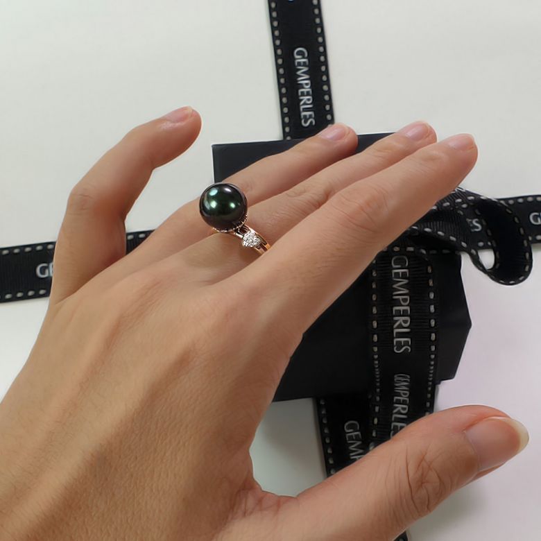 Bague coeurs - Ovation à l'amour - Perle de Tahiti - 2 ors, diamants - 6