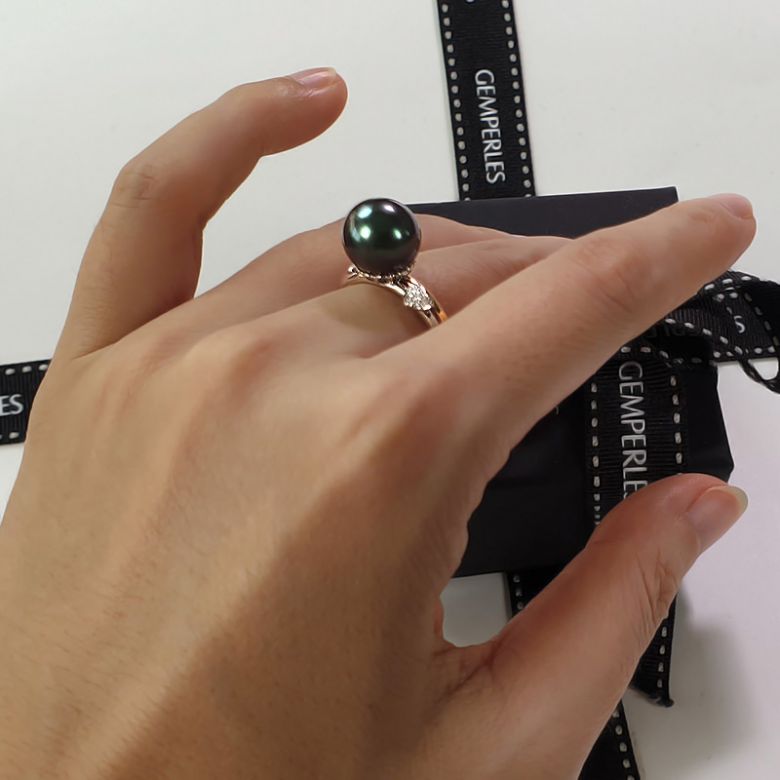 Bague coeurs - Ovation à l'amour - Perle de Tahiti - 2 ors, diamants - 7