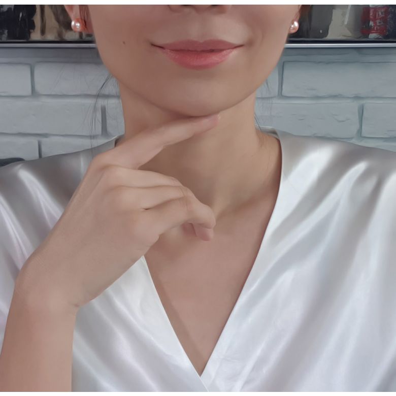 Boucles d'oreilles clous. Perles roses 8/9mm. Or blanc - 9