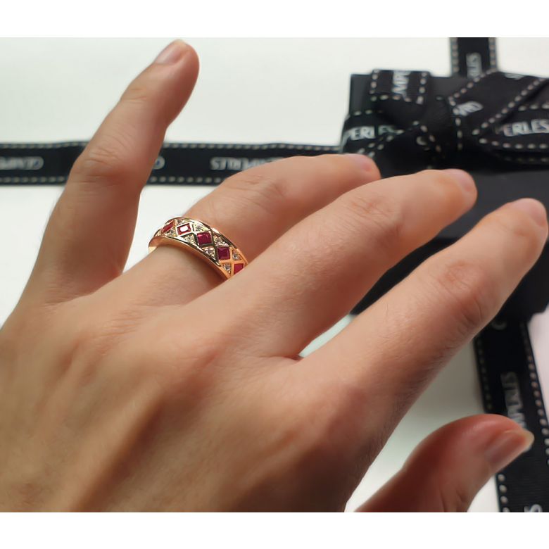 Bague saphir Dame de carreau. Or jaune & diamant - 6