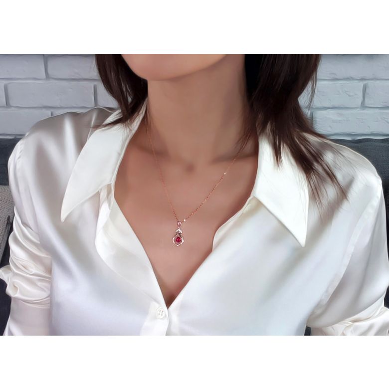 Pendentif rubis 1 carat forme poire - Or rose 18cts, diamants  - 5