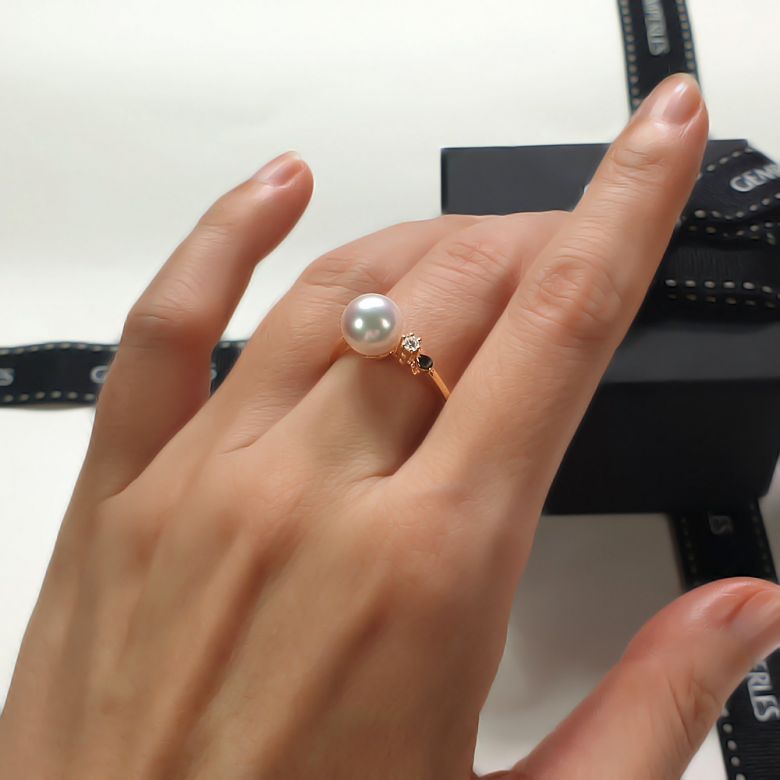Bague Or jaune. Duo Perle Akoya et Diamant serti - 6