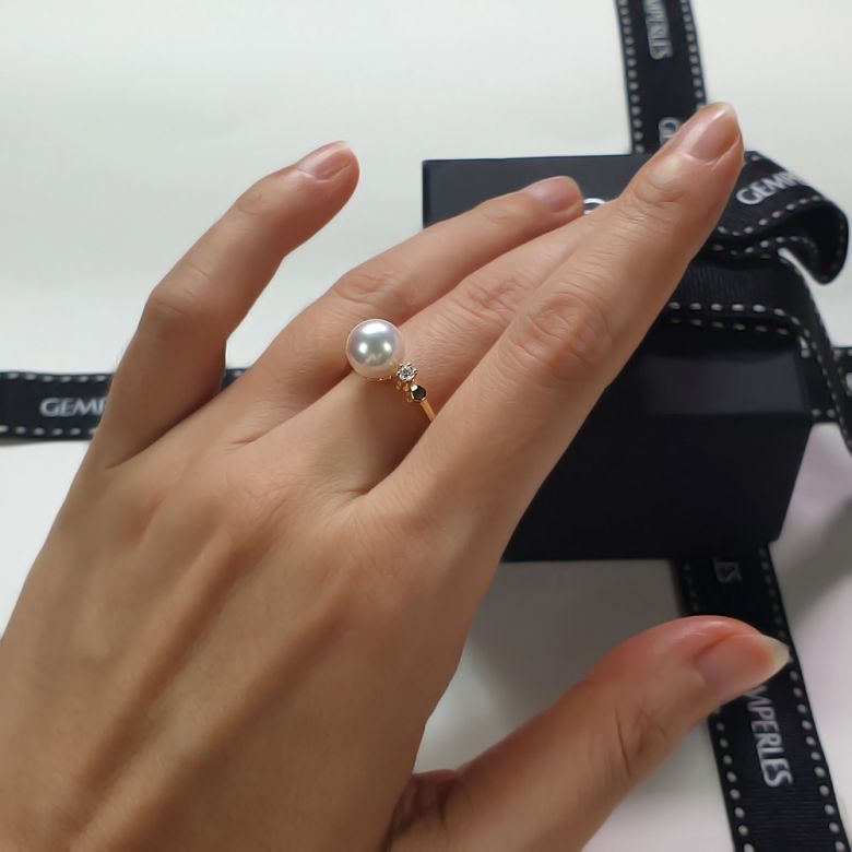 Bague Or jaune. Duo Perle Akoya et Diamant serti - 7