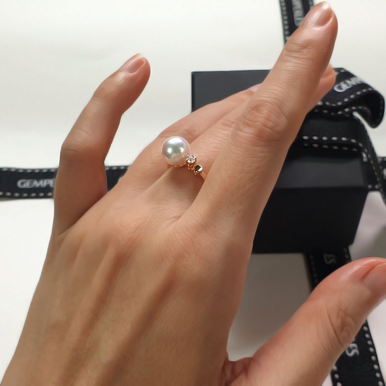 Bague Or jaune. Duo Perle Akoya et Diamant serti - 8