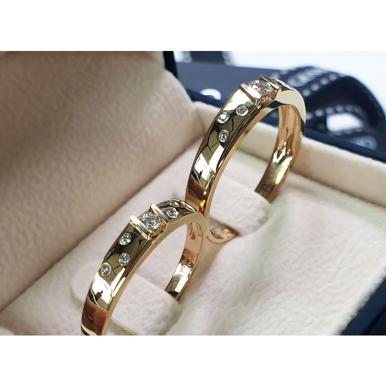 Bagues alliances constellations diamantées - En or jaune 18cts - Duo - 4