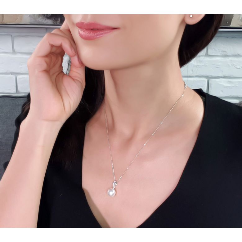 Pendentif diamants rails et perle de culture Chine - Or blanc 18cts - 10