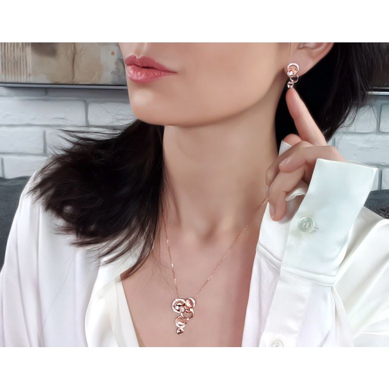 Boucles d'oreilles or - Pendants métal or rose et diamants - Courbes - 2
