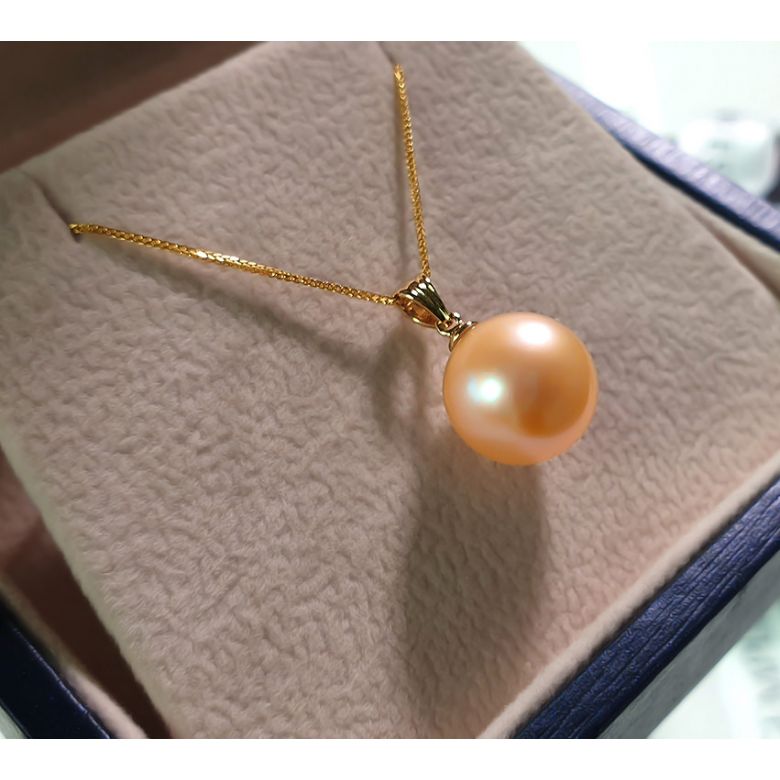 Collier une perle rose - Pendentif or jaune - 3