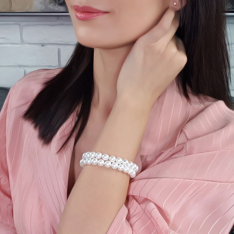 Bracelet Femme 2 rangs - Perles culture eau douce blanches - 8/8.5mm - 3