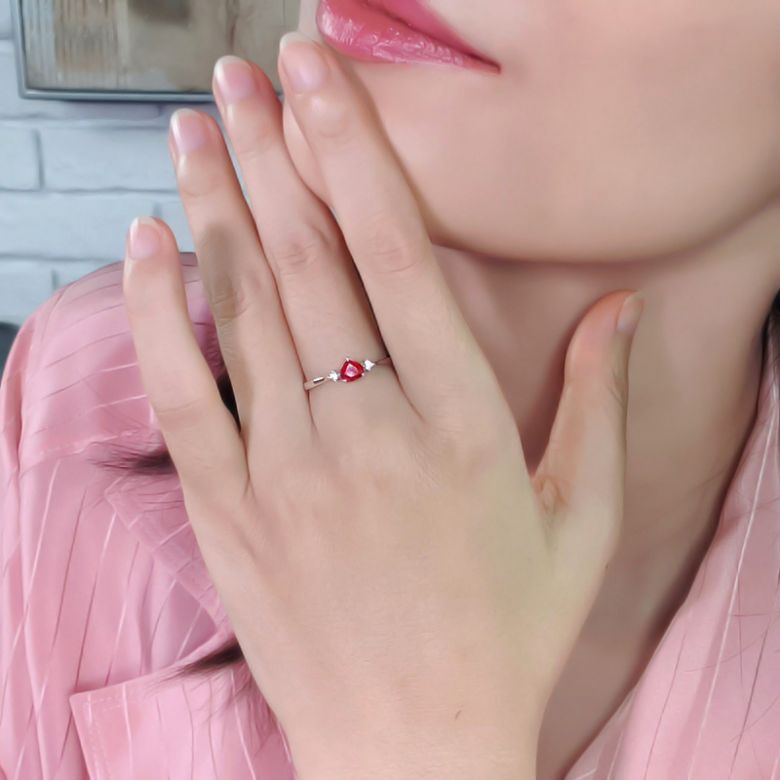 Coeur d'amour - Bague coeur d'amour - Rubis, diamants, or blanc - 2