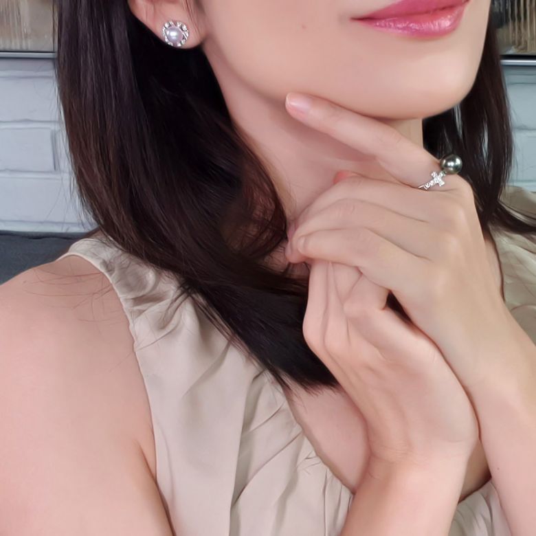 Boucles Oreilles Fleur Luxe. Perles Akoya, Or blanc, Diamants - 6