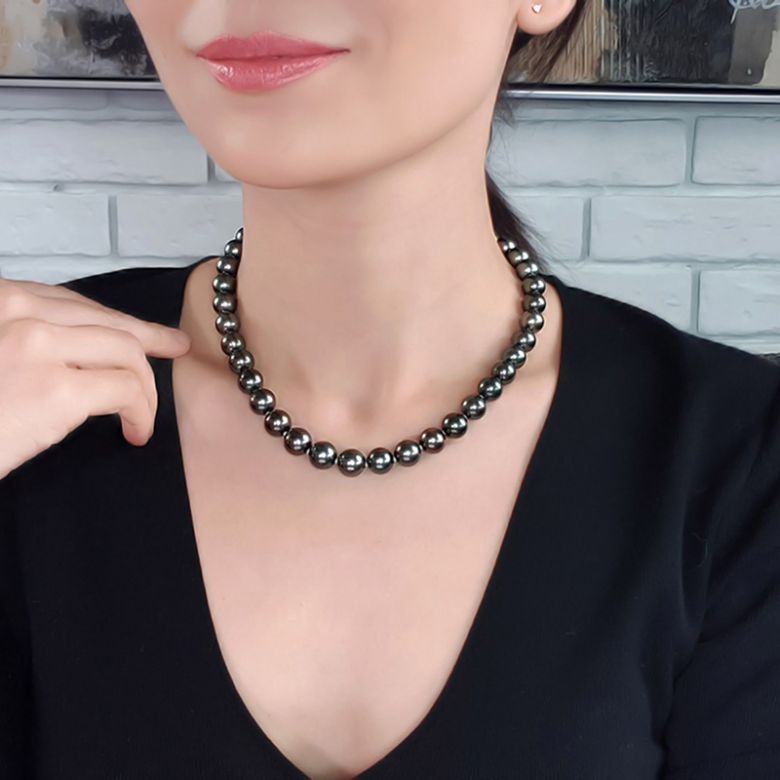 Perle noire collier - Perles de Tahiti 10/11mm - Perles de culture AAA - 8