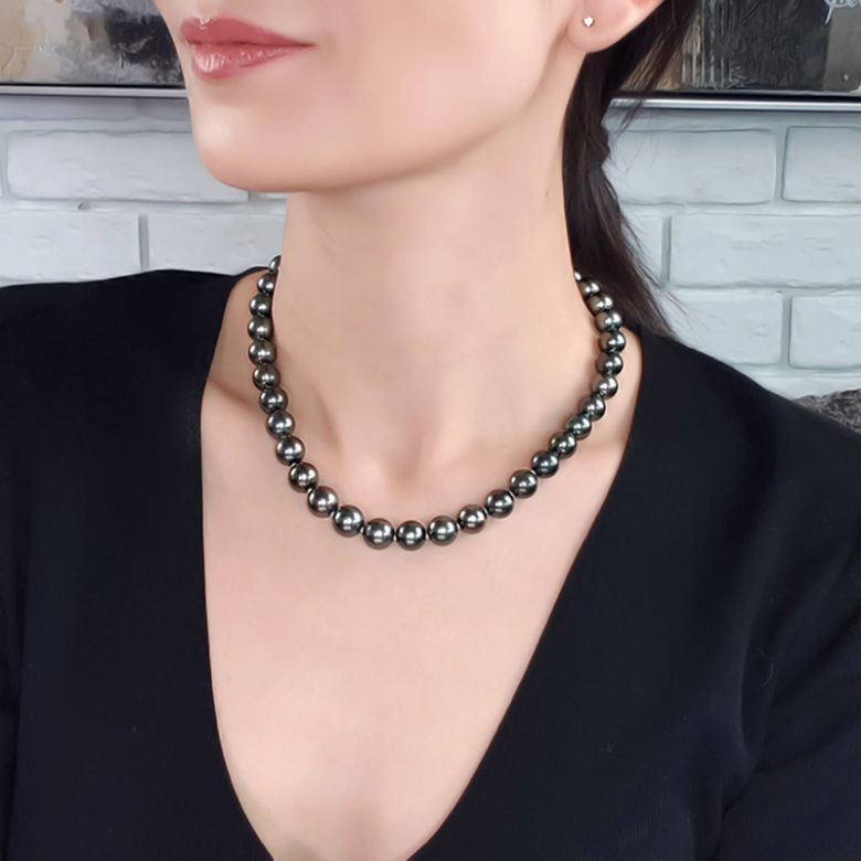 Perle noire collier - Perles de Tahiti 10/11mm - Perles de culture AAA - 9