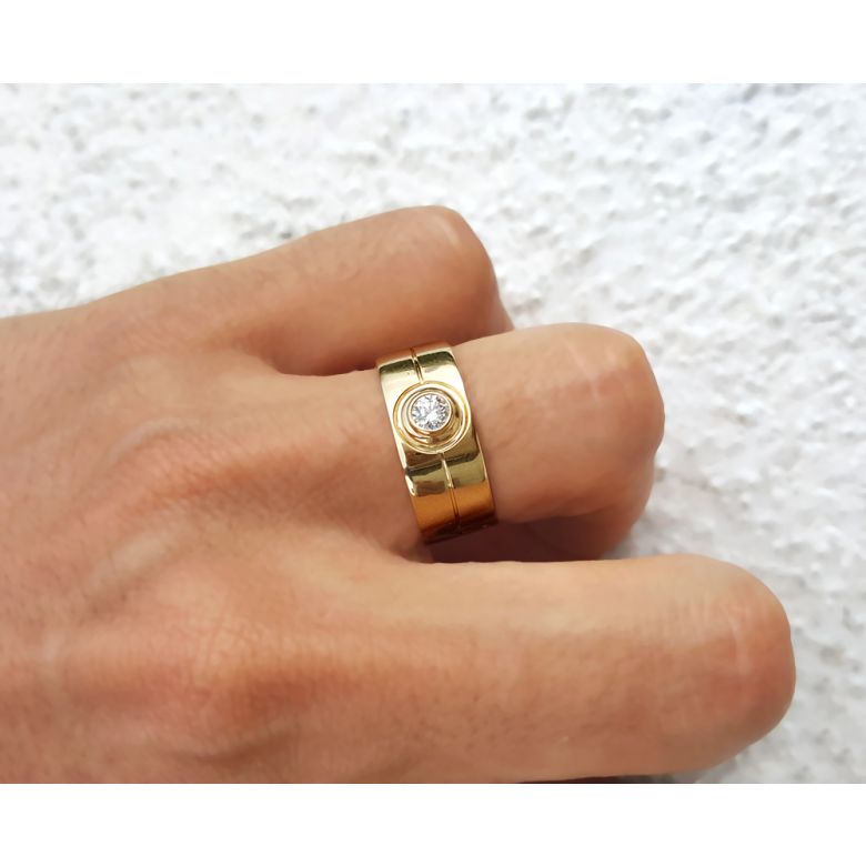 Bague homme type chevalière - 8mm or rose 750/1000 - Diamant 0.20ct - 2