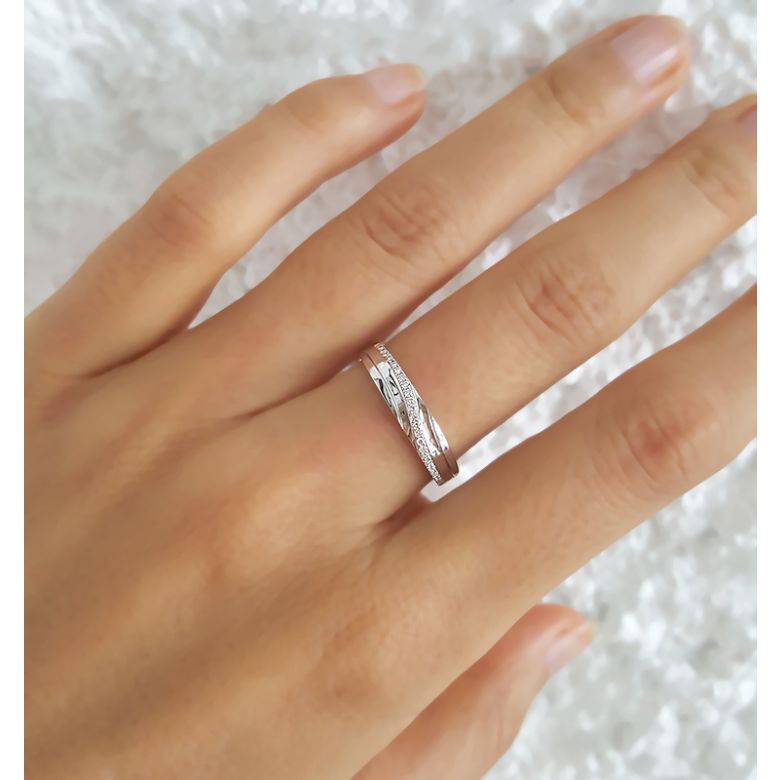 Alliance anneau de prestige. Union symbolique. Diamants, or blanc - 4