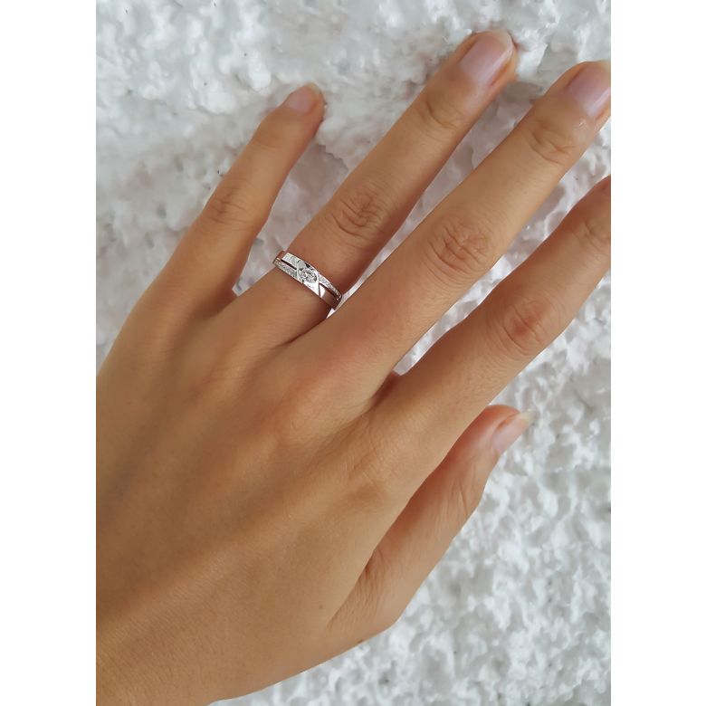 Alliance Femme solitaire diamants - Alliance moderne Or blanc 18cts - 2