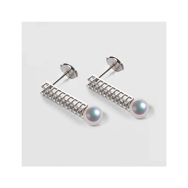 Boucle d oreille perle du Japon. Or blanc, diamant - Hatsune Miku - 5