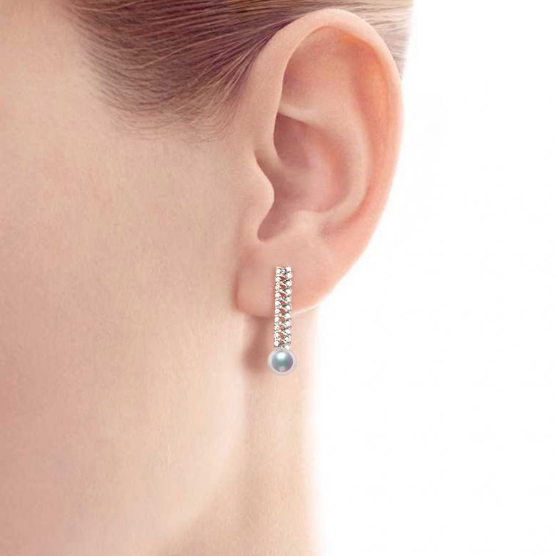 Boucle d oreille perle du Japon. Or blanc, diamant - Hatsune Miku - 2
