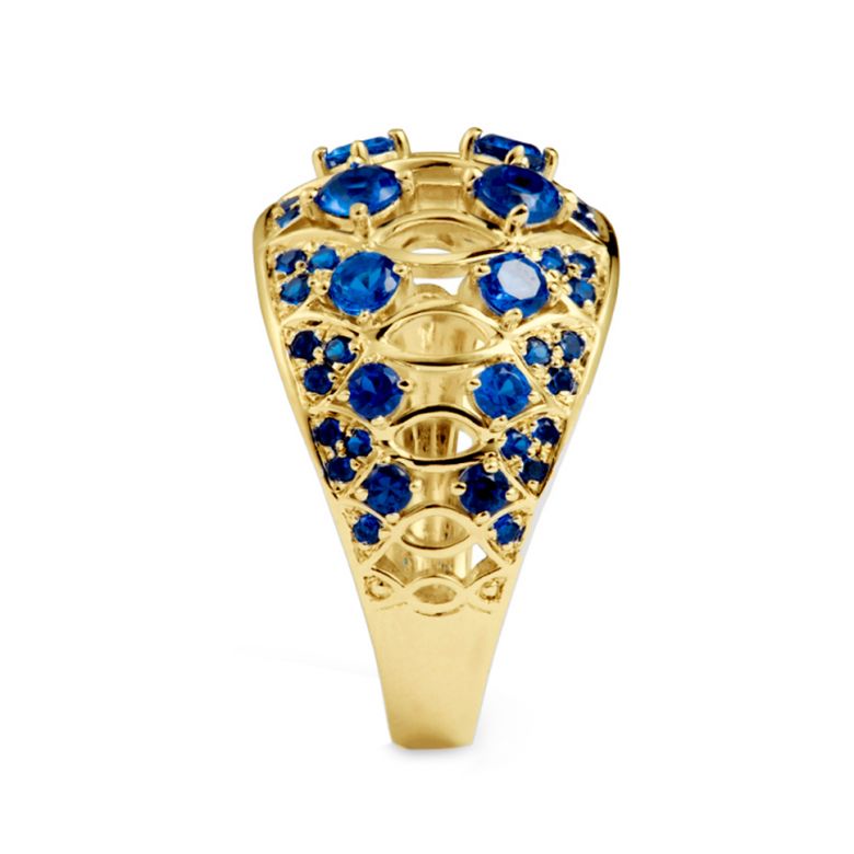 Bague saphir & or jaune ciselé - 3