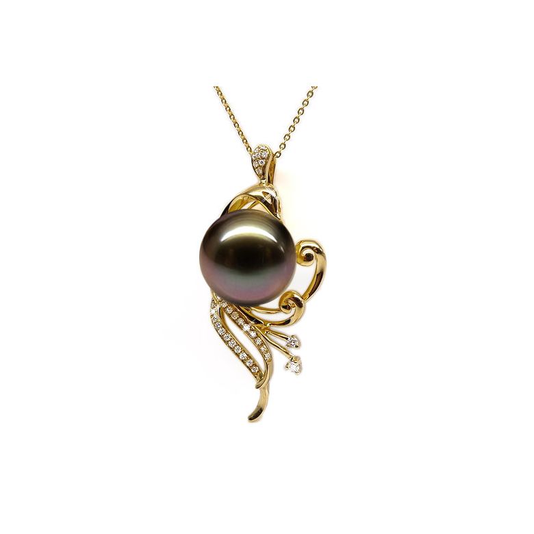 Pendentif phoenix - Perle de Tahiti noire - Or jaune, diamants - 3