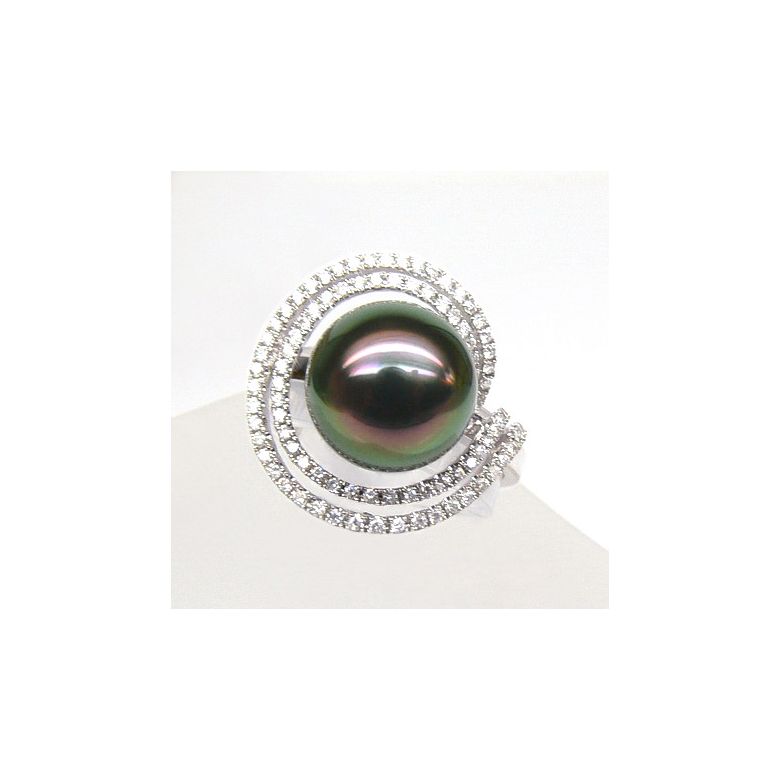Création d'orfèvrerie - Bague luxe - Perle de Tahiti, or blanc, diamants - 2