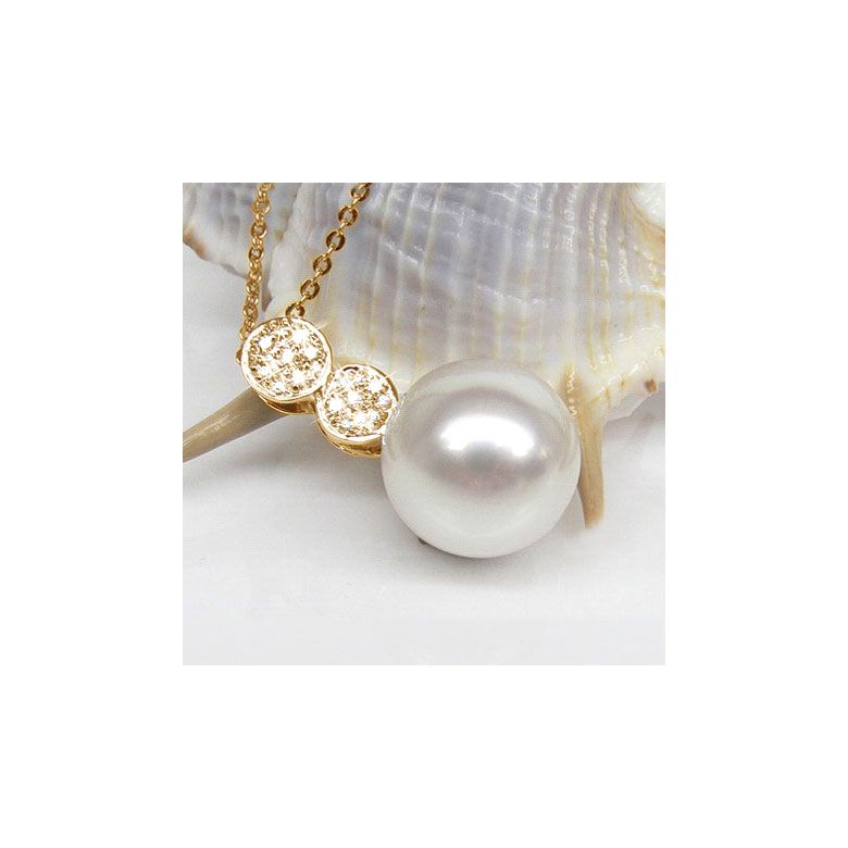 Pendentif création de joaillerie - Perle d'Australie blanche, or jaune - 2