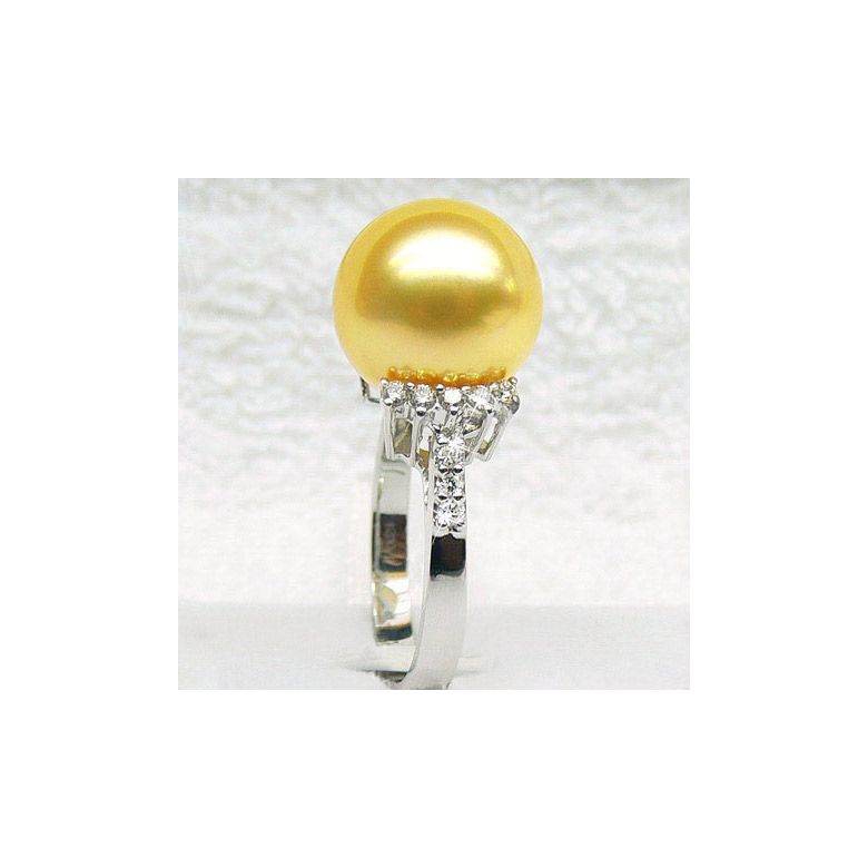 Bague Îles Montebello - Perle d'Australie dorée - Or blanc, diamants - 2