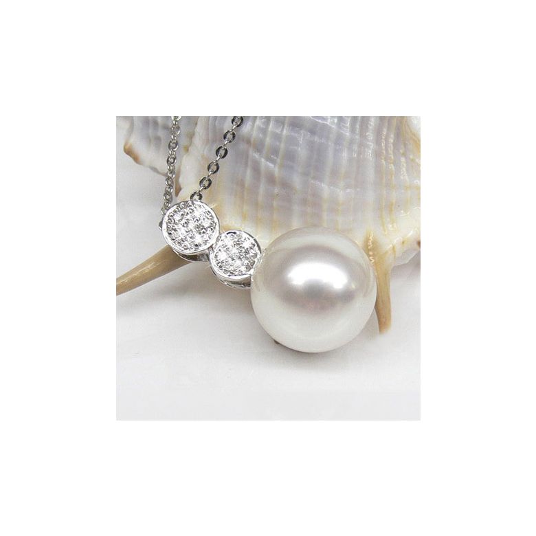 Pendentif création de joaillerie - Perle d'Australie blanche, or blanc - 2
