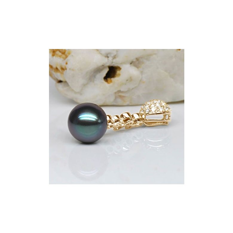 Pendentif boules - Perle de Tahiti - Or jaune, diamants, saphirs bleus - 4