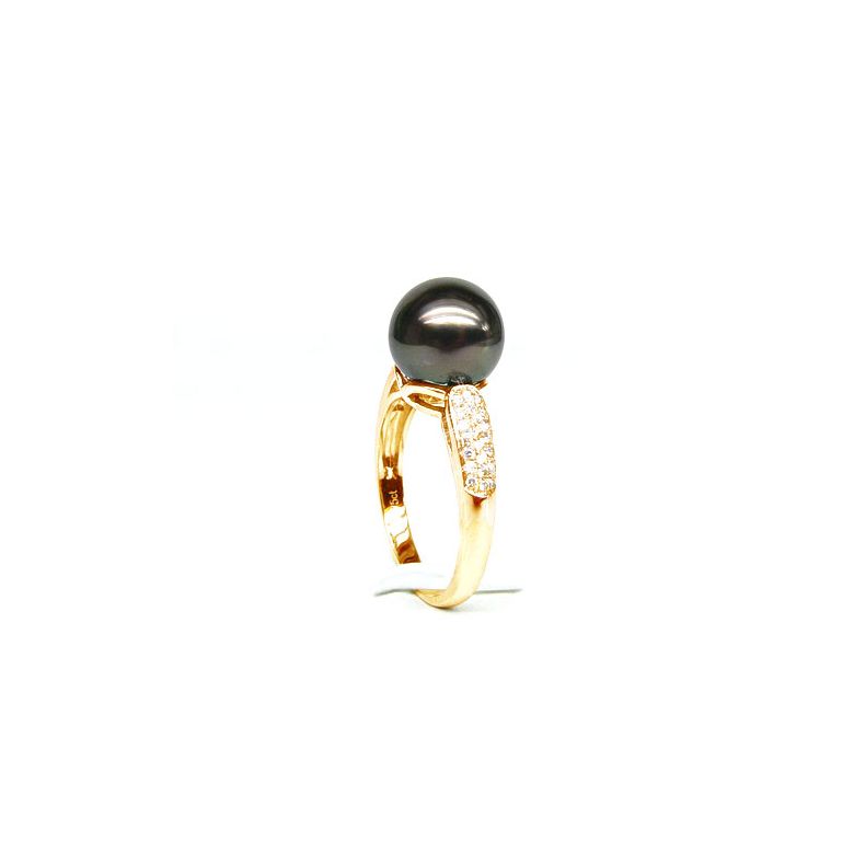 Bague solitaire perle de Tahiti - Or jaune, diamants - 2