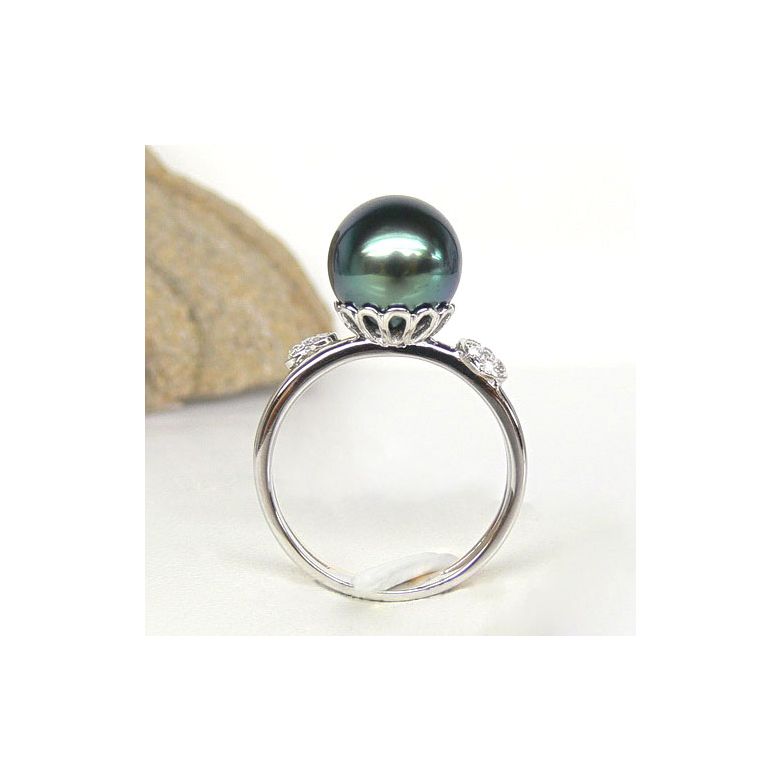 Bague coeurs - Ovation à l'amour - Perle de Tahiti - 2 ors, diamants - 2