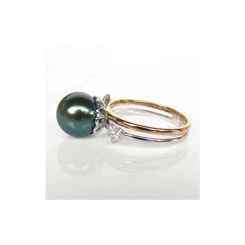 Bague coeurs - Ovation à l'amour - Perle de Tahiti - 2 ors, diamants - 4