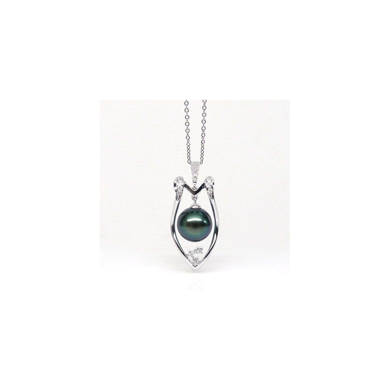 Pendentif protection - Bouclier - Perle de Tahiti - Or blanc, diamants - 2