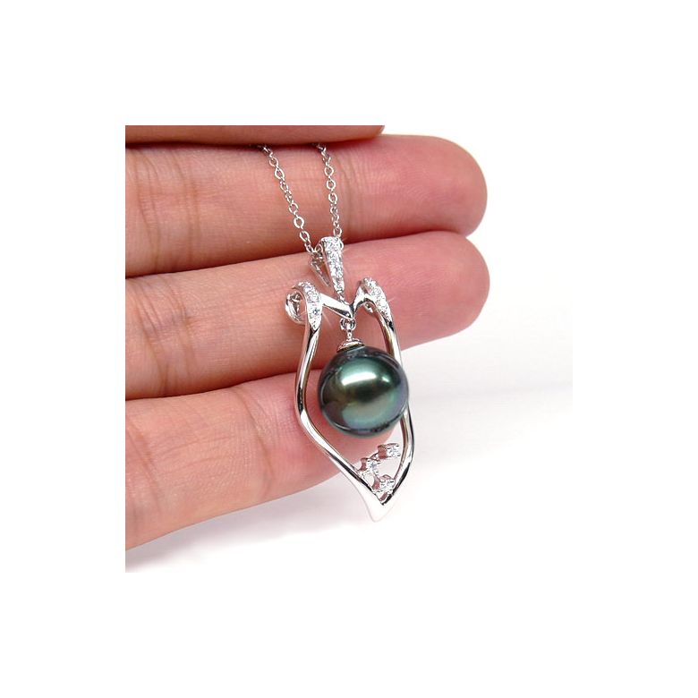Pendentif protection - Bouclier - Perle de Tahiti - Or blanc, diamants - 4