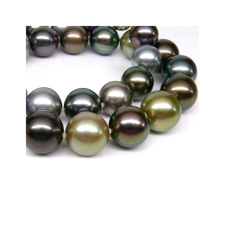 Collier perle Tahiti - Perles de culture multicolores - 12/14mm, AAA - 2