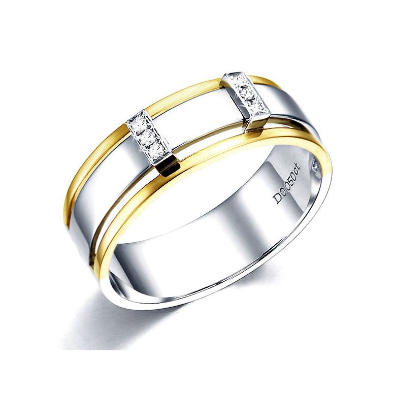 Bague or jaune et blanc Homme - 2 Ors 18cts, 6.50gr - 6 Diamants - 1