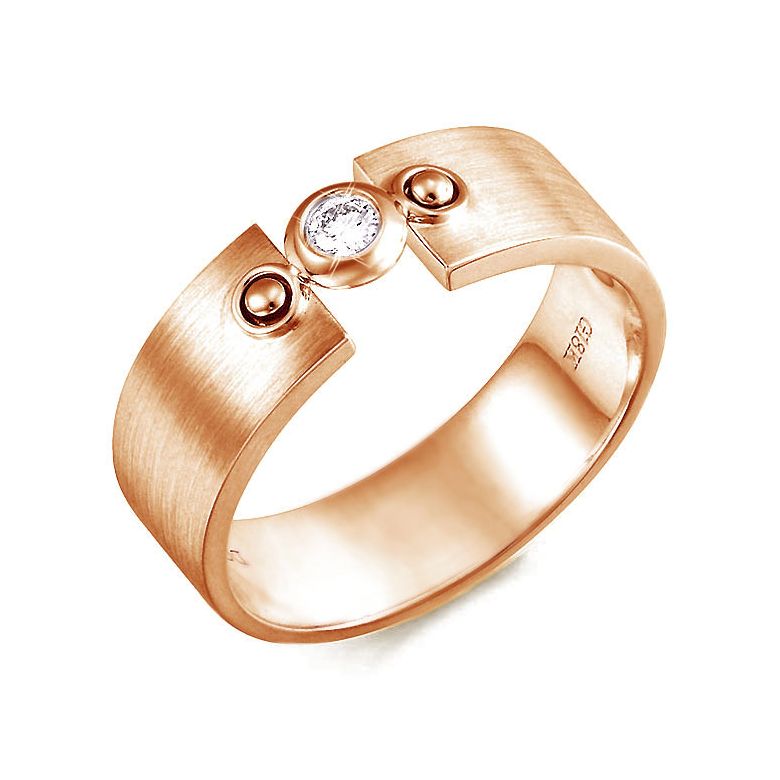 Bague chevalière or pour homme moderne - Anneau or rose - Diamant - 1