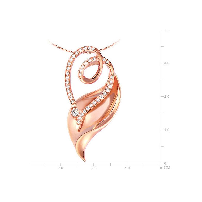Pendentif feuille or rose - Accents romantiques et diamants 0.28ct - 2