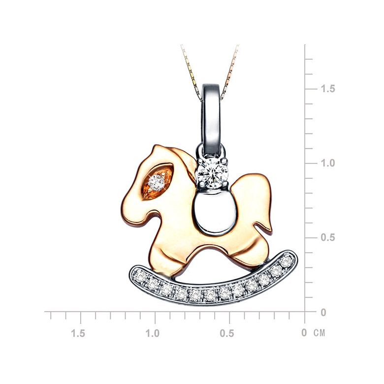 Pendentif cheval à bascule 2 Ors jaune et blanc - 14 Diamants 0.09ct - 2