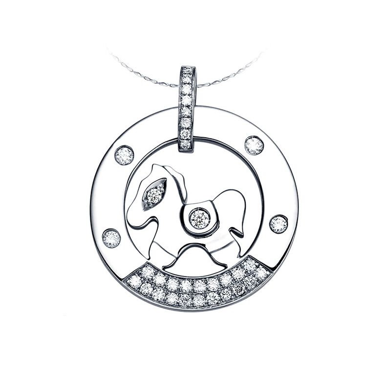 Pendentif cheval à bascule - Or blanc, Diamants 0,29ct - 1