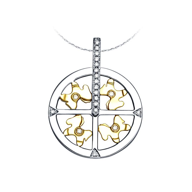 Pendentif 2 ors diamants - 4 Chevaux à bascule dans leur carroussel  - 1