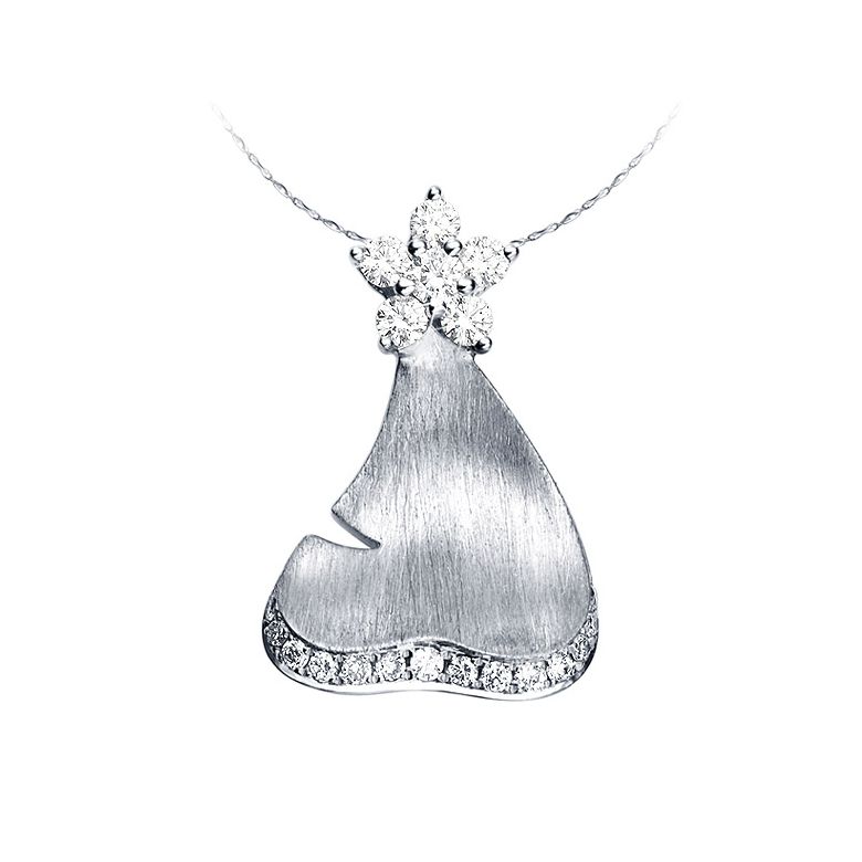 Pendentif nature - Création joaillière or blanc - Diamants 0.25ct - 1