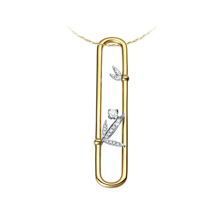 Pendentif bambou or jaune et blanc - Découpage feuilles en diamants - 1