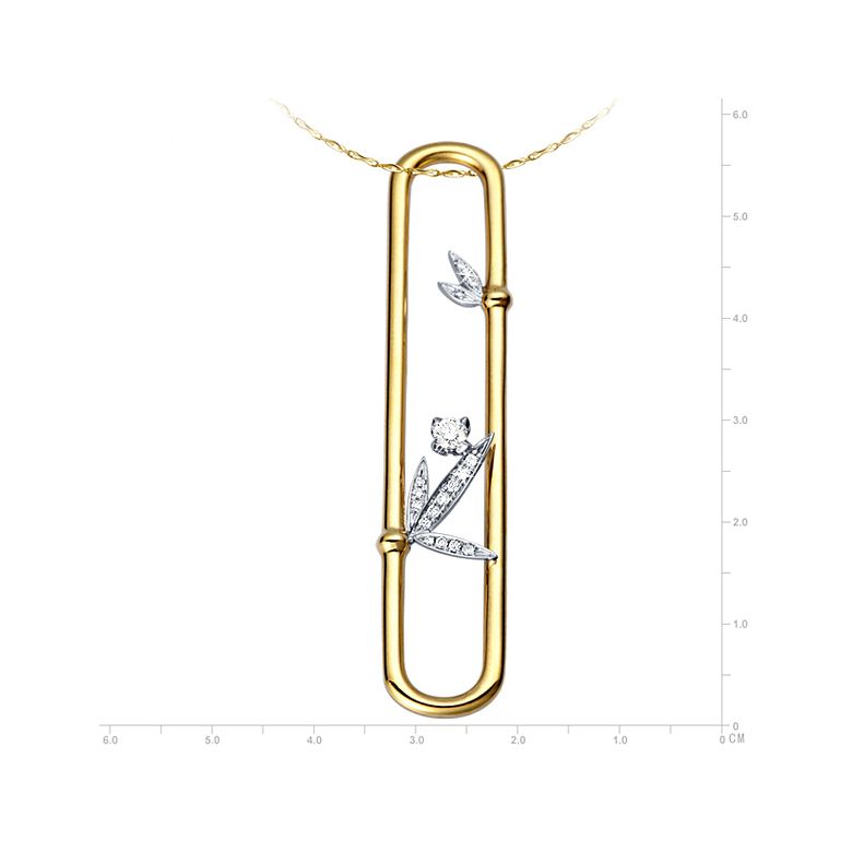 Pendentif bambou or jaune et blanc - Découpage feuilles en diamants - 3